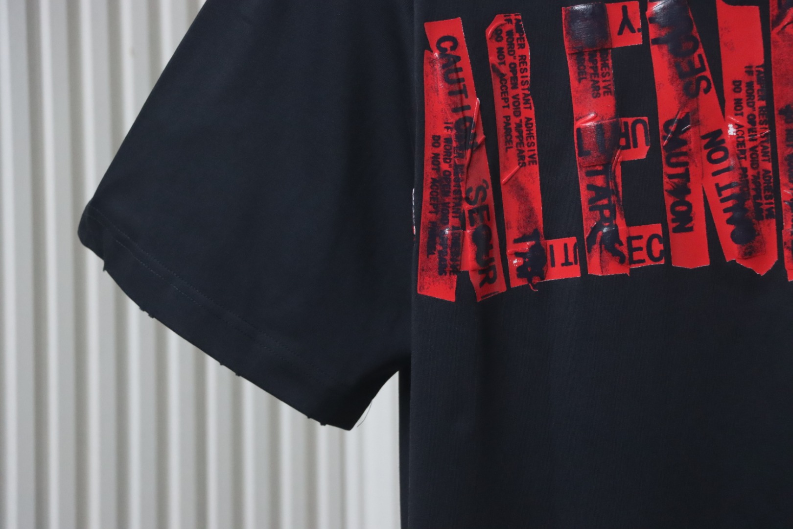 Balenciaga 25ss Red Tape Print T-shirt Dark Grey