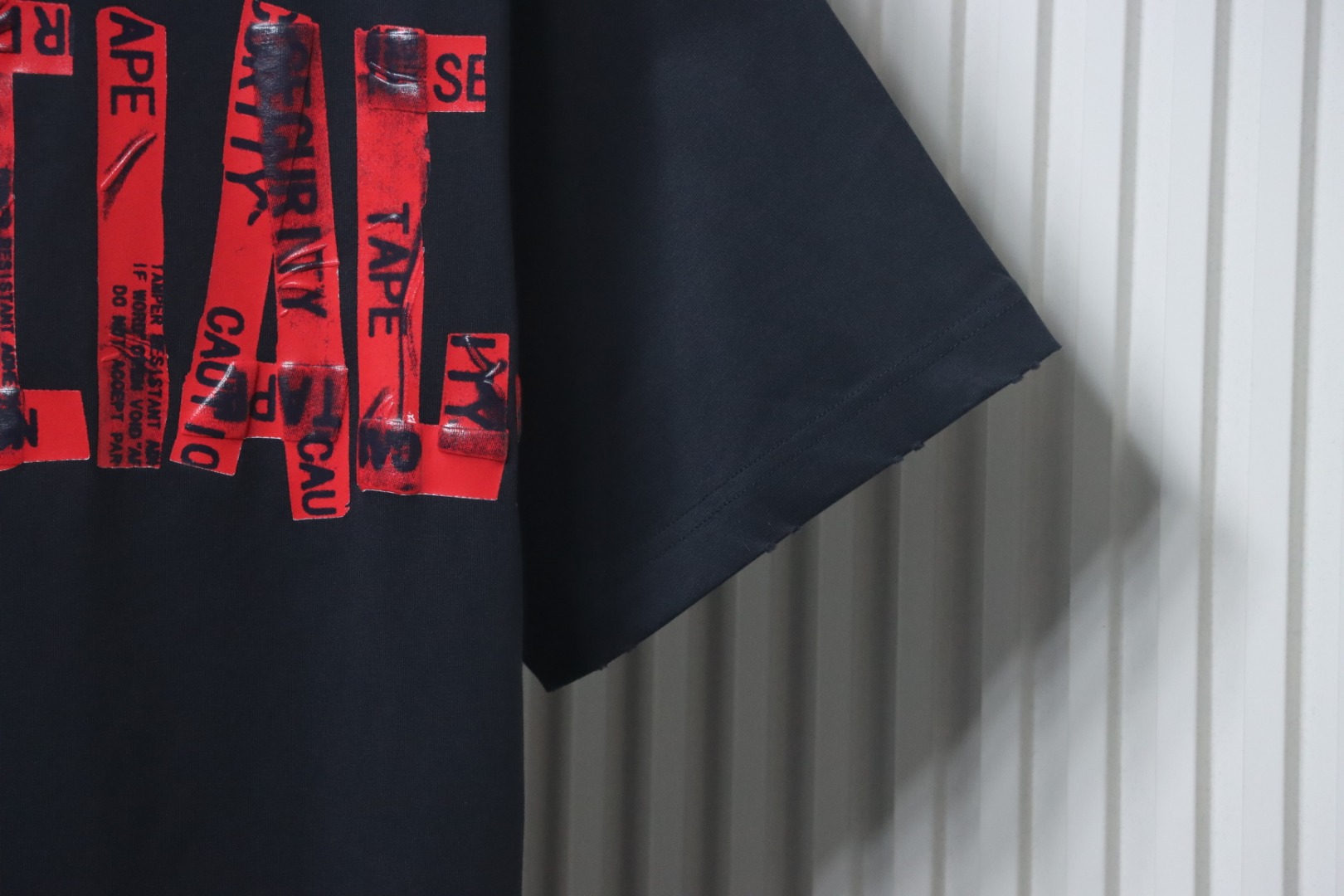 Balenciaga 25ss Red Tape Print T-shirt Dark Grey