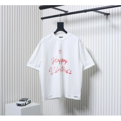 Balenciaga 25ss Valentine's Day Limited Edition Heart Slogan Ripped T-shirt White 01