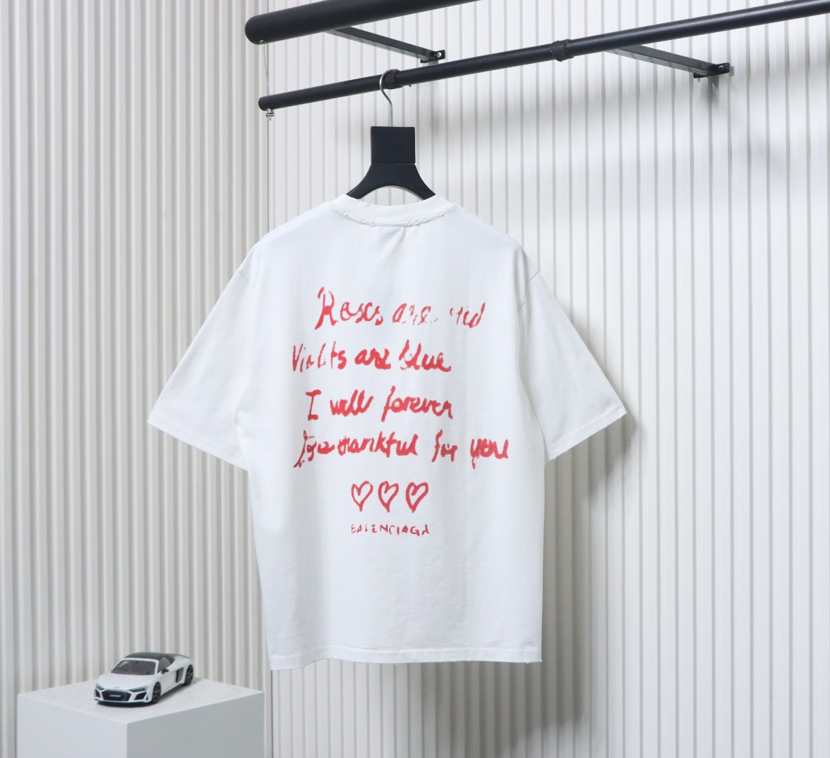 Balenciaga 25ss Valentine's Day Limited Edition Heart Slogan Ripped T-shirt White