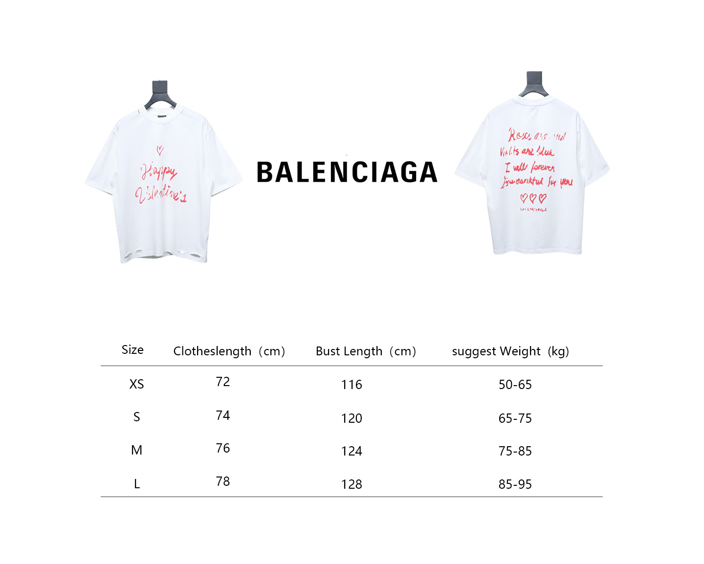 Balenciaga 25ss Valentine's Day Limited Edition Heart Slogan Ripped T-shirt White