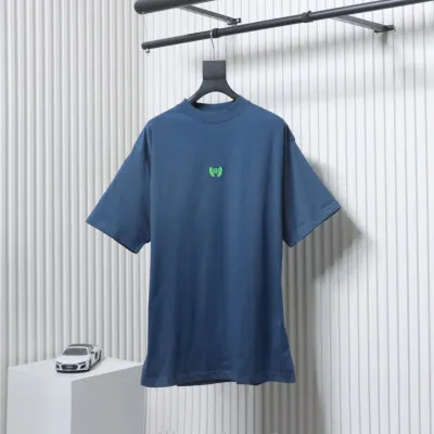 Balenciaga 25ss Wheat Ear Double B Embroidery Washed T-shirt Blue 01