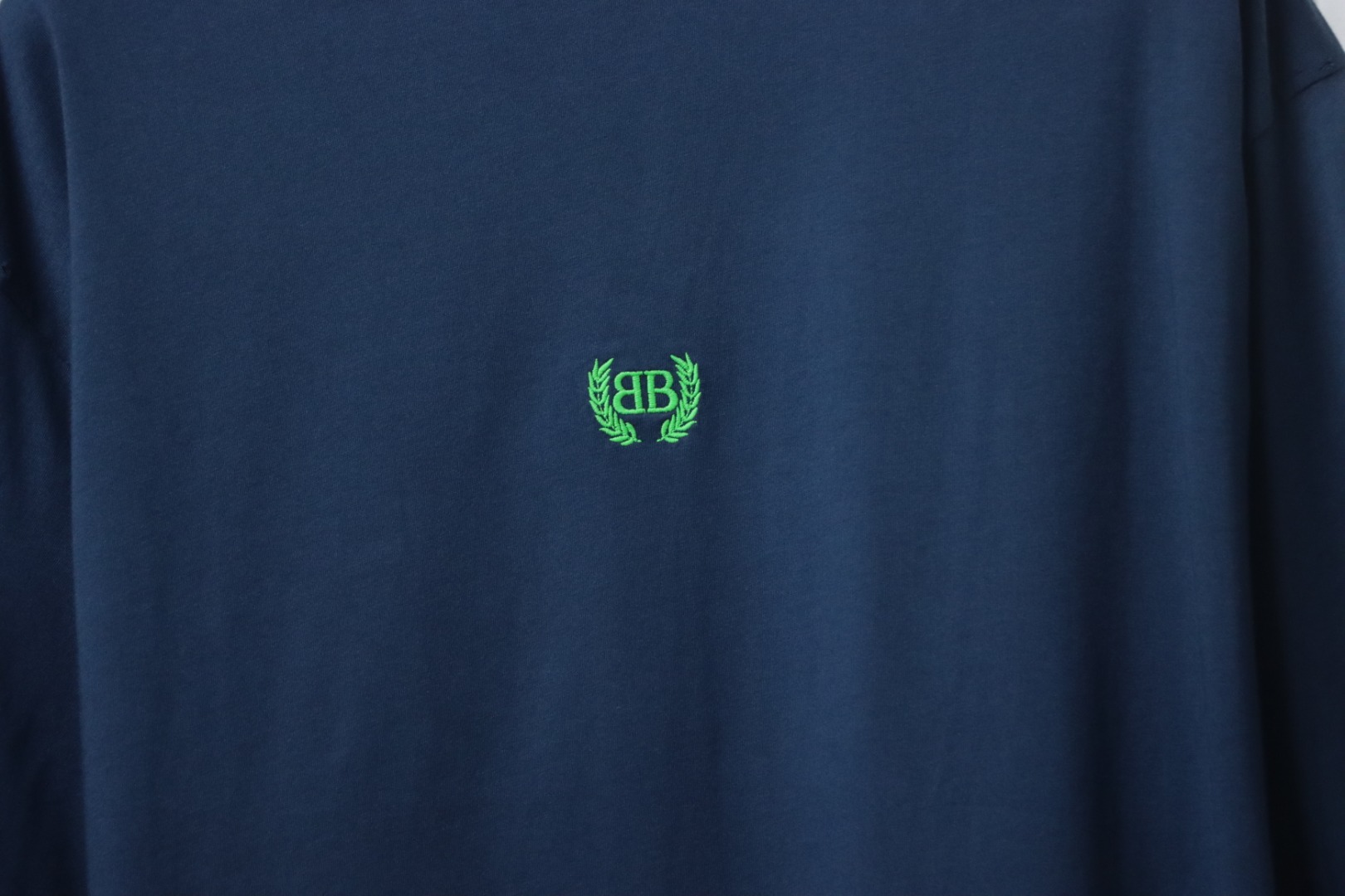 Balenciaga 25ss Wheat Ear Double B Embroidery Washed T-shirt Blue