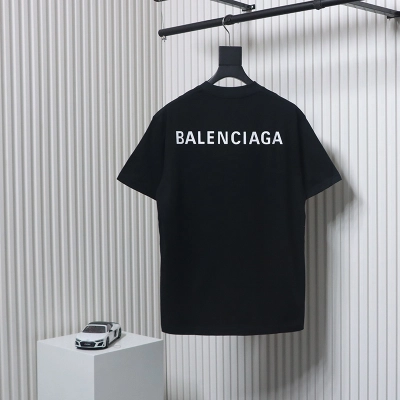 Balenciaga Classic Front and Back Letter Print T-Shirt Black 02