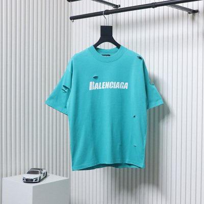 Balenciaga Distressed T-Shirt Blue 01