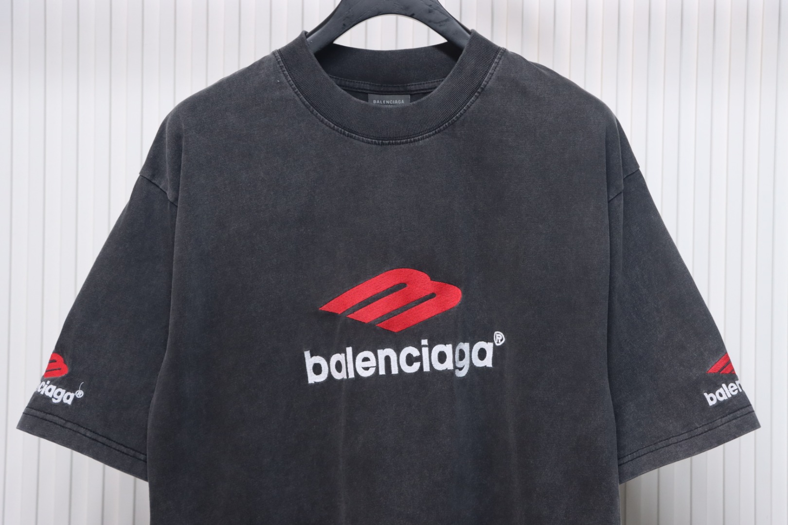 Balenciaga New 3B Large M Front and Back Letter Embroidered T-shirt Black