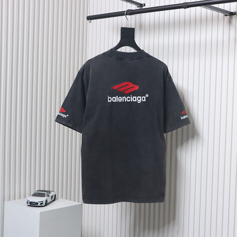 Balenciaga New 3B Large M Front and Back Letter Embroidered T-shirt Black