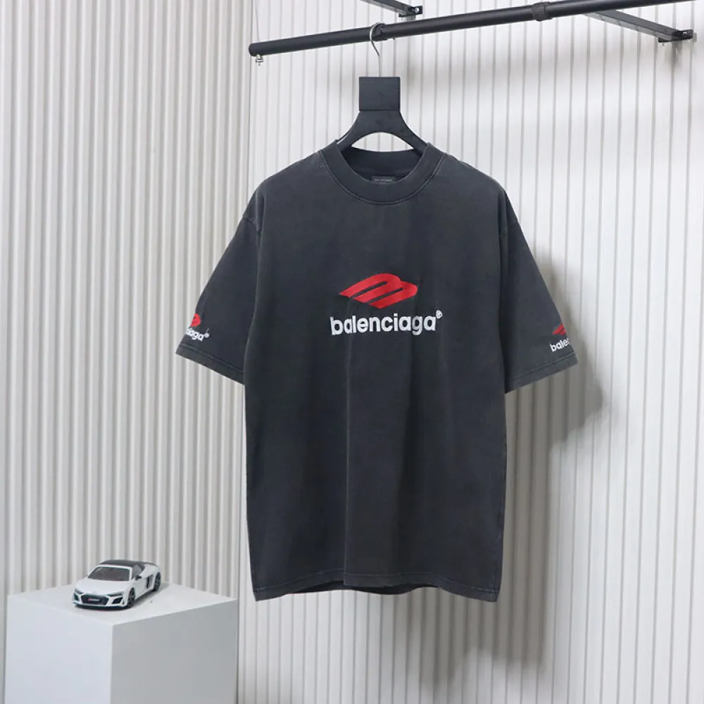 Balenciaga New 3B Large M Front and Back Letter Embroidered T-shirt Black