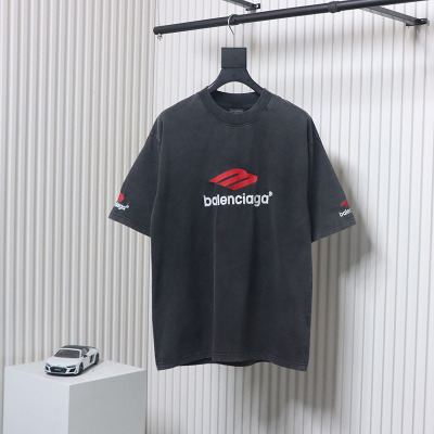 Balenciaga New 3B Large M Front and Back Letter Embroidered T-shirt Black 02