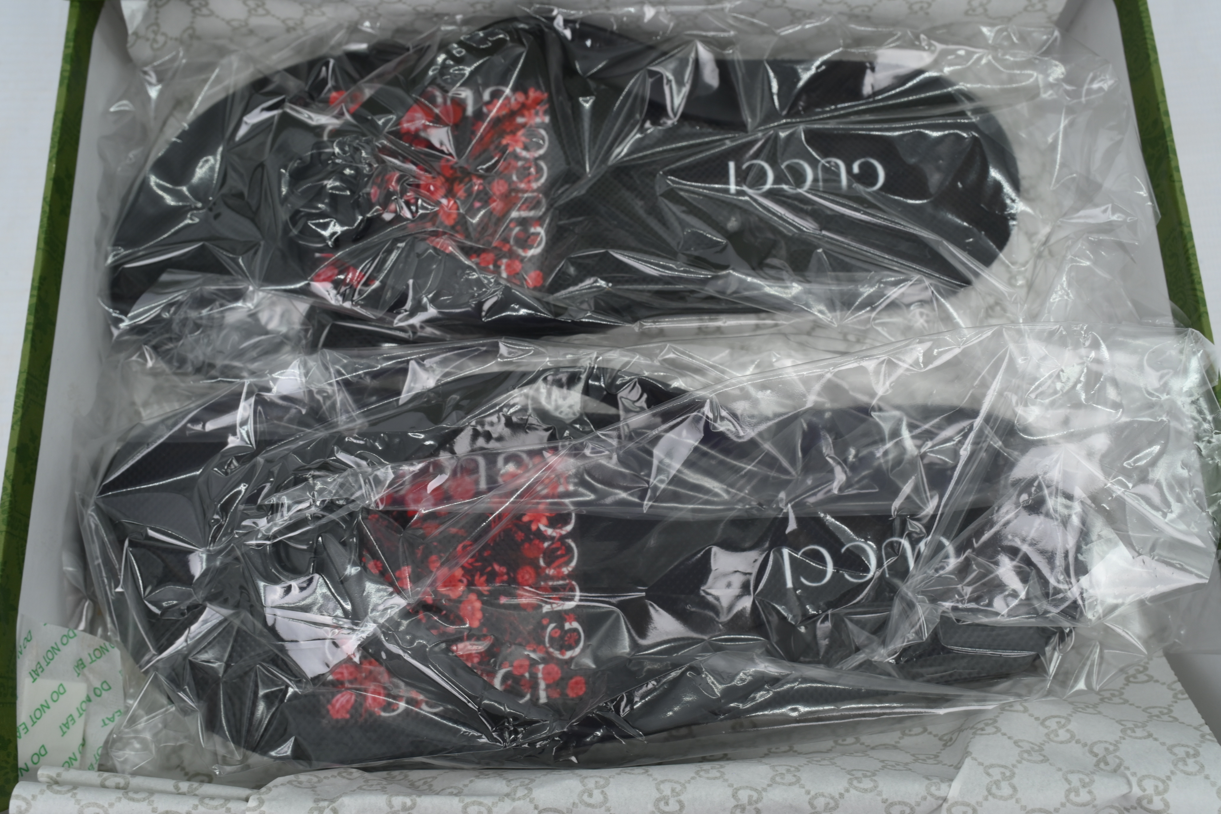 Gucci Flip Flops Red Bottom Flower Black