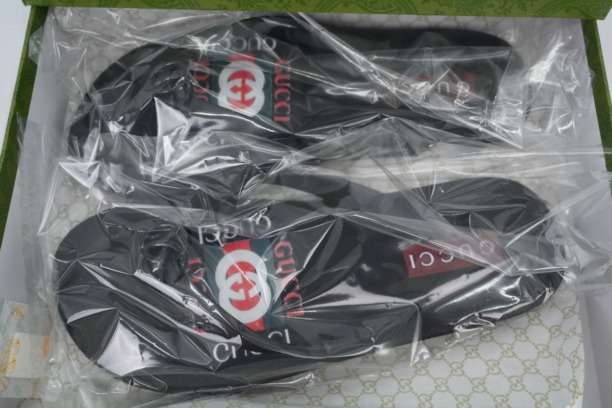 Gucci Slippers Double G Red Patterned Logo Insole All black