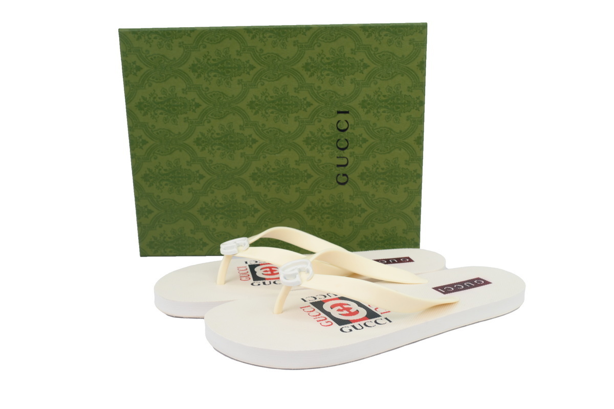 Gucci Slippers Double G Red Patterned Logo Insole Rice White