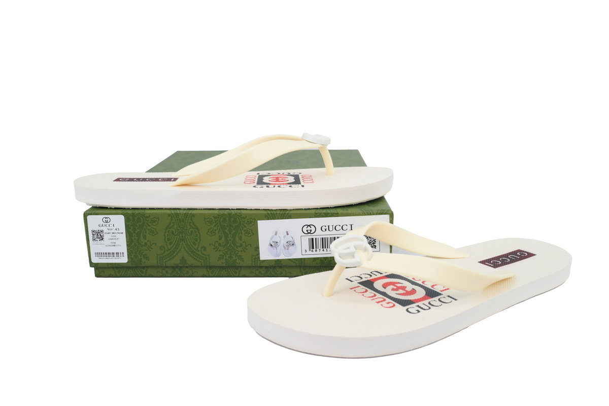 Gucci Slippers Double G Red Patterned Logo Insole Rice White