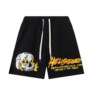 Hellstar Angry Skull Print Logo Black Shorts 01