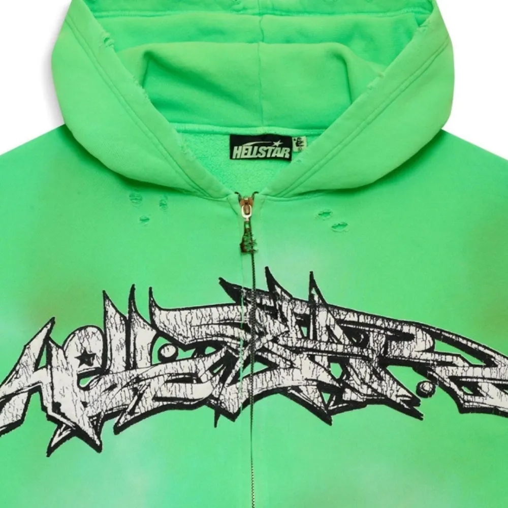 Hellstar Graffiti Zip-Up Hoodie Green