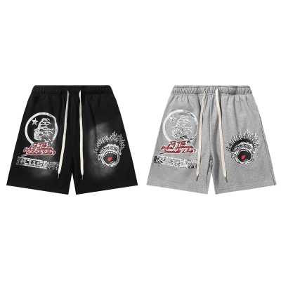 Hellstar Records Funny Smiley Face Shorts #2511 Black/Grey 01