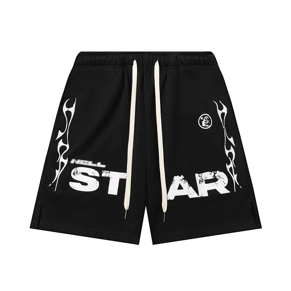 Hellstar Relaxed Elastic Waist Street Wear Cotton Terry Shorts #2509 Black/Yellow