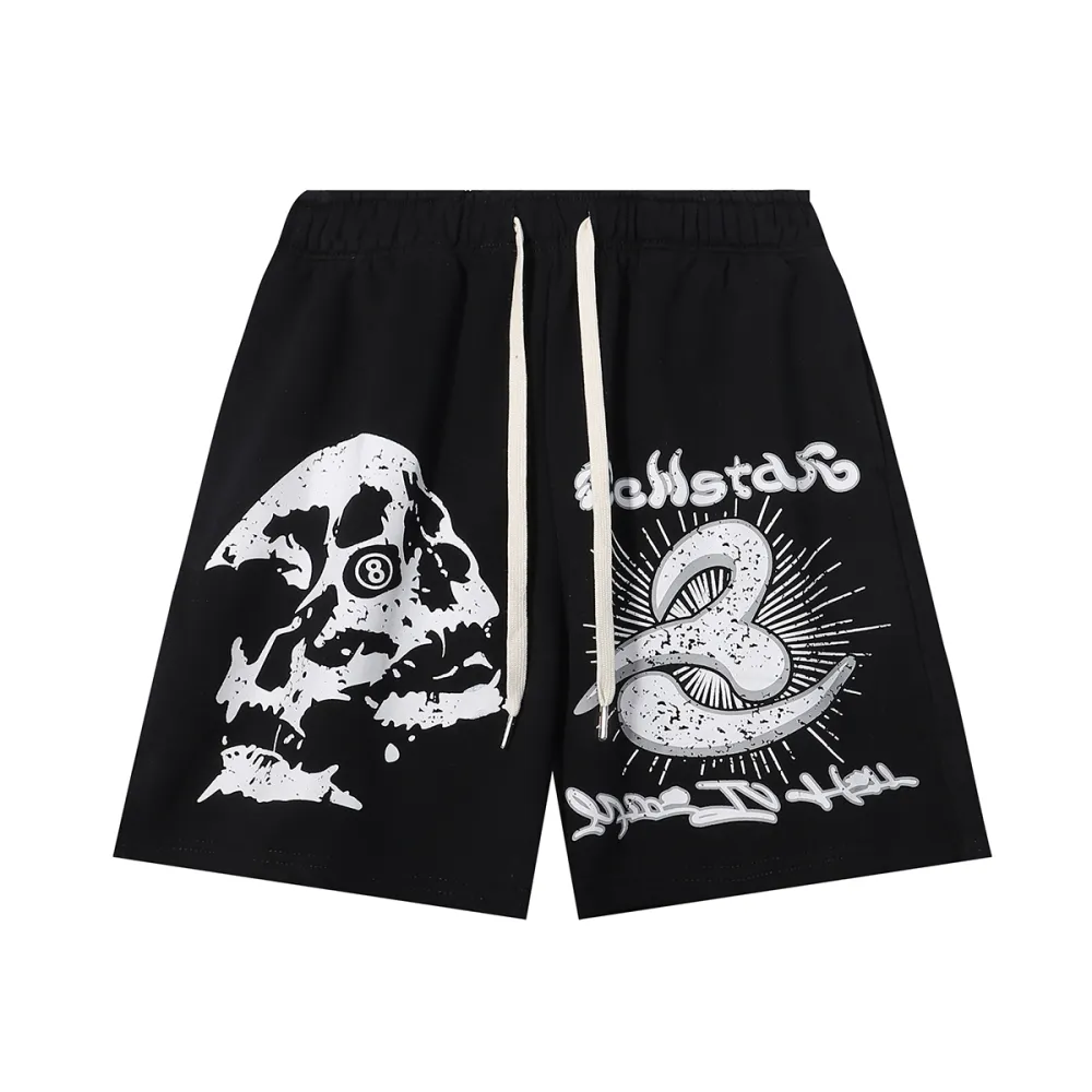 Hellstar Skull 8 Print Logo Black Shorts