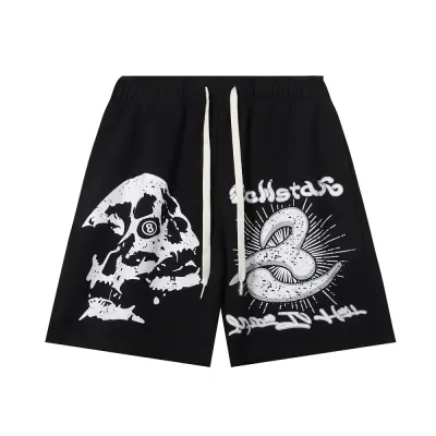 Hellstar Skull 8 Print Logo Black Shorts 01
