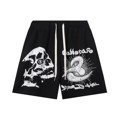 Hellstar Skull 8 Print Logo Black Shorts 01