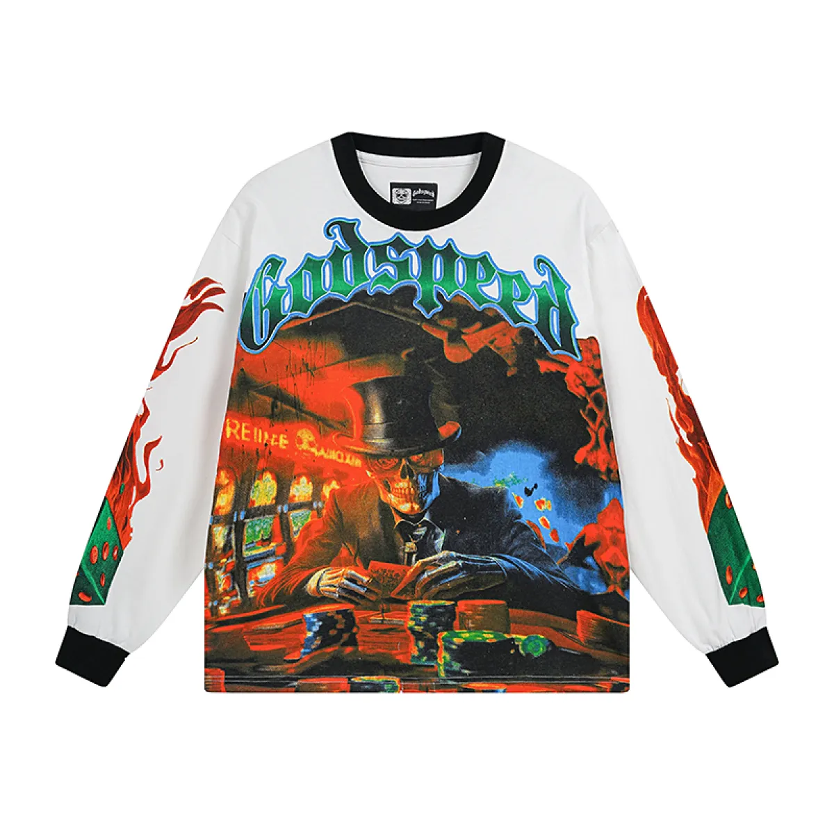 Godspeed Life’s A Gamble Long Sleeve T-shirt #3099 White/Apricot