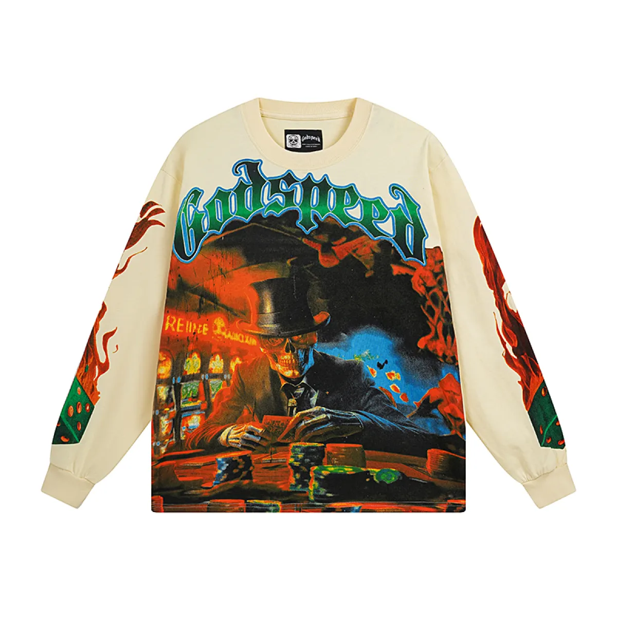 Godspeed Life’s A Gamble Long Sleeve T-shirt #3099 White/Apricot