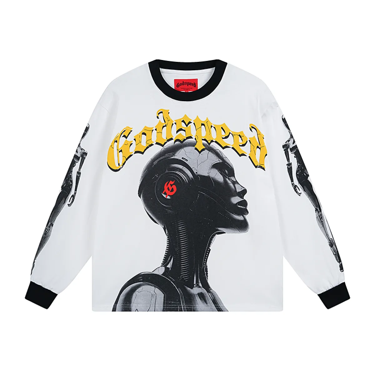 Godspeed Robot Skulls Long Sleeve T-shirt #3096 White/Apricot