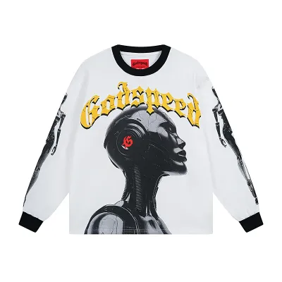 Godspeed Robot Skulls Long Sleeve T-shirt #3096 White/Apricot 02