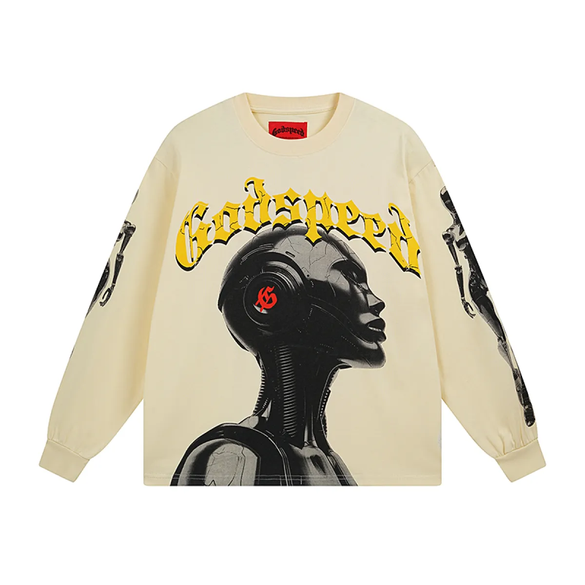 Godspeed Robot Skulls Long Sleeve T-shirt #3096 White/Apricot