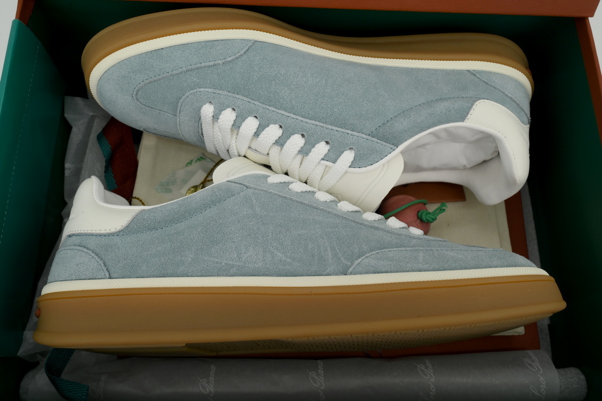 Loro Piana Tennis Walk Sneaker Suede Calf Split Blue And White