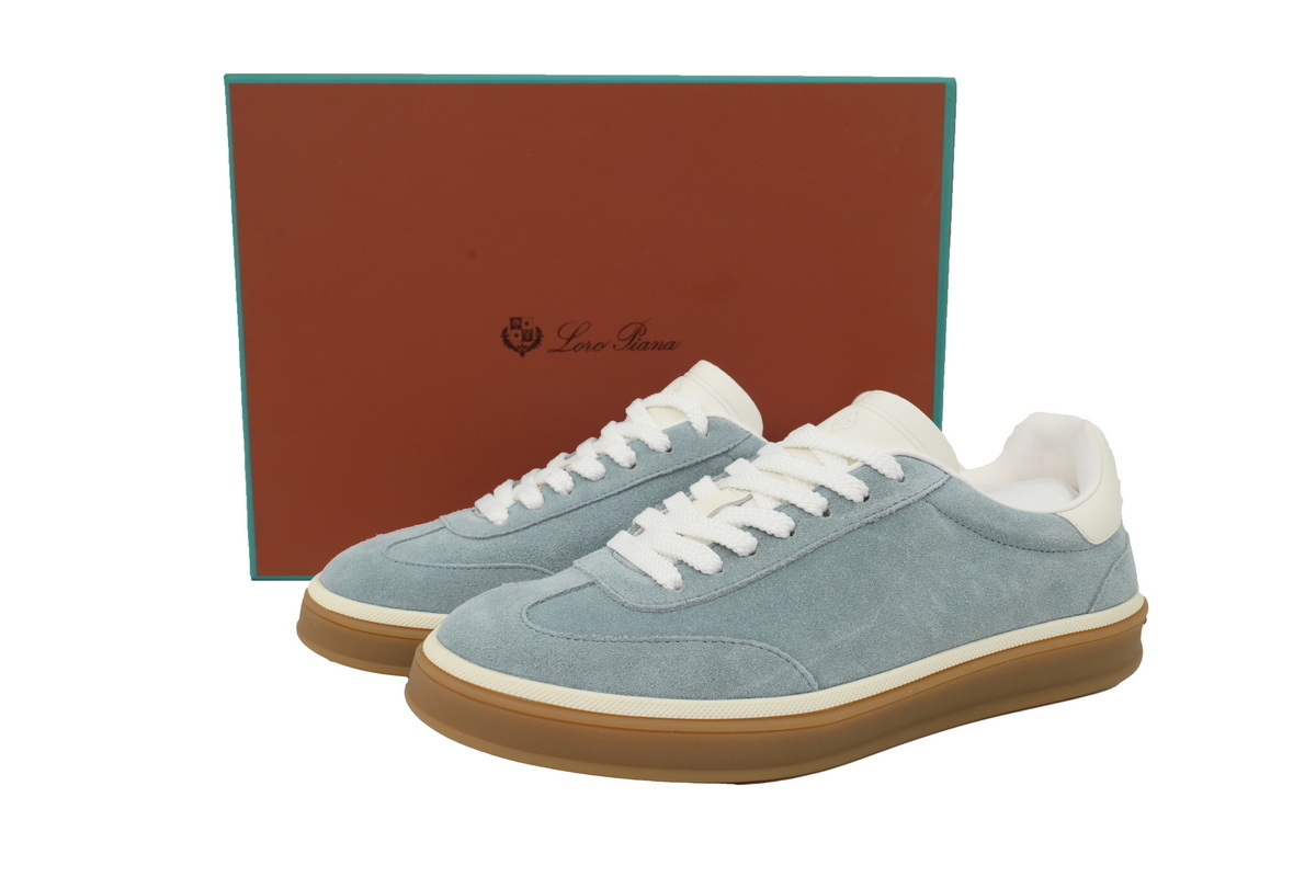 Loro Piana Tennis Walk Sneaker Suede Calf Split Blue And White