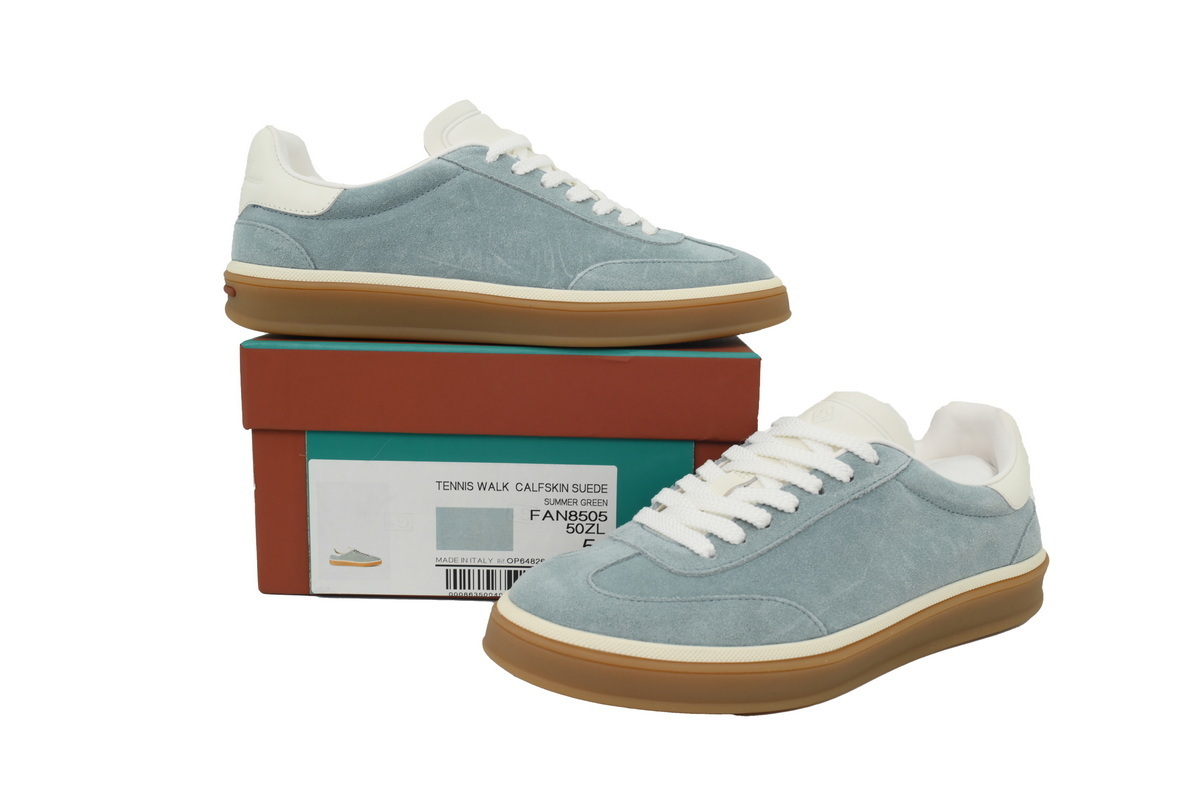 Loro Piana Tennis Walk Sneaker Suede Calf Split Blue And White