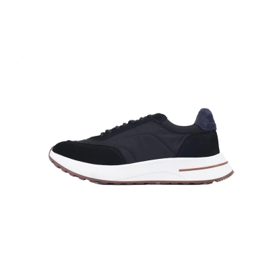 Loro Piana Week End Walk Suede-Trimmed Shell Sneakers Black 01