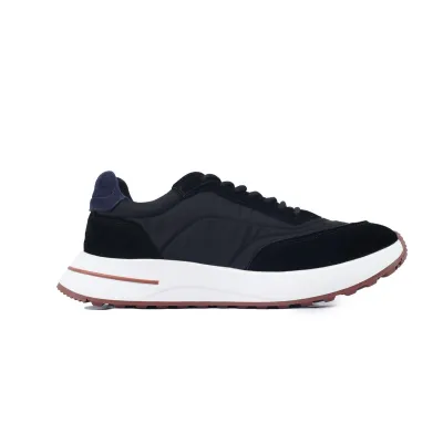 Loro Piana Week End Walk Suede-Trimmed Shell Sneakers Black 02