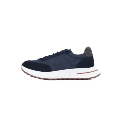 Loro Piana Week End Walk Suede-Trimmed Shell Sneakers Blue 01