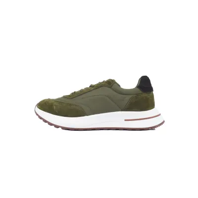 Loro Piana Week End Walk Suede-Trimmed Shell Sneakers Green 01