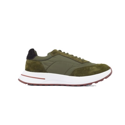 Loro Piana Week End Walk Suede-Trimmed Shell Sneakers Green 02
