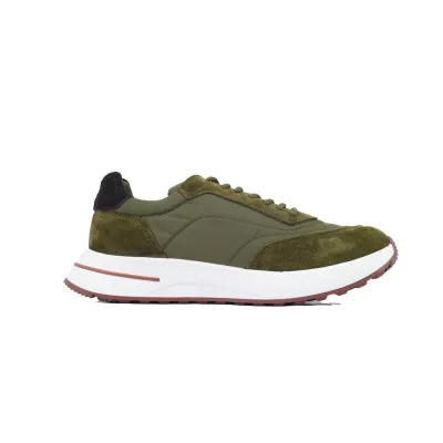 Loro Piana Week End Walk Suede-Trimmed Shell Sneakers Green 02