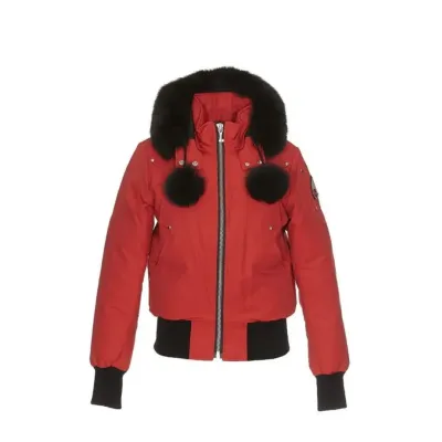 Moose Knuckles Debbie Bomber Jacket Deep Red & Black Fur 01