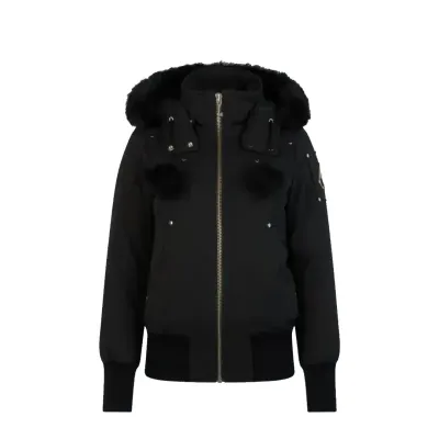 Moose Knuckles Logo Plaque Zip-Up Black Jacket Black Wool Collar 01