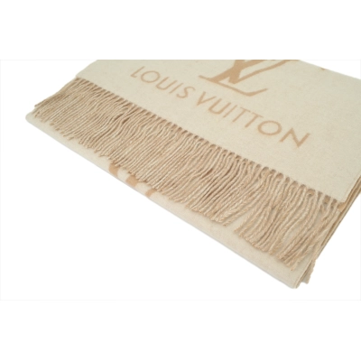Louis Vuitton Double-Sided Monogram Velvet Fringe Scarf Large Print Khaki 02