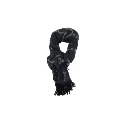 GUCCI Double G Suede Jacquard Fleece Fringe Scarf Big G Black  01