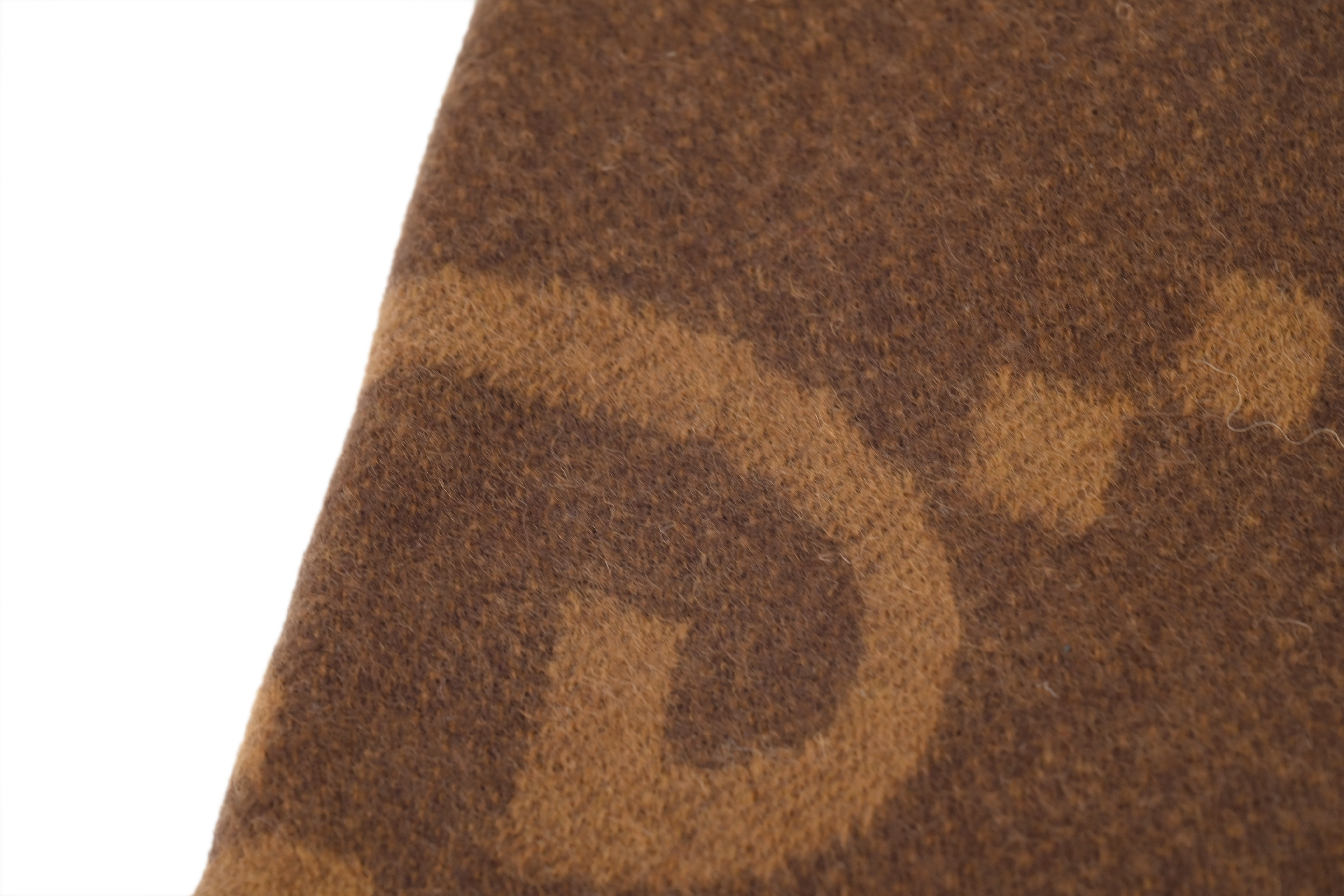 GUCCI Double G Suede Jacquard Fleece Fringe Scarf Big G Brown 