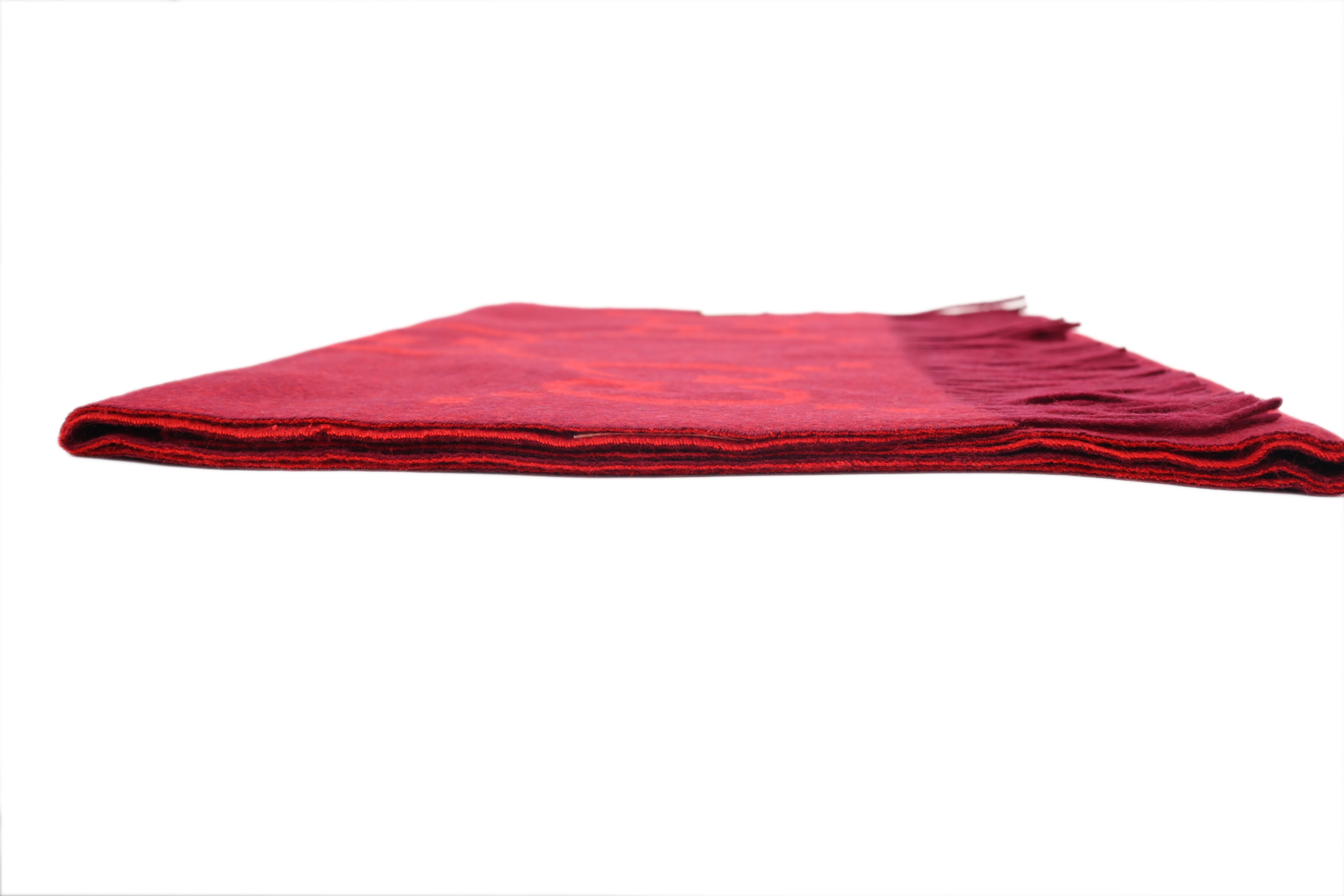 GUCCI Double G Suede Jacquard Fleece Fringe Scarf Big G Red 