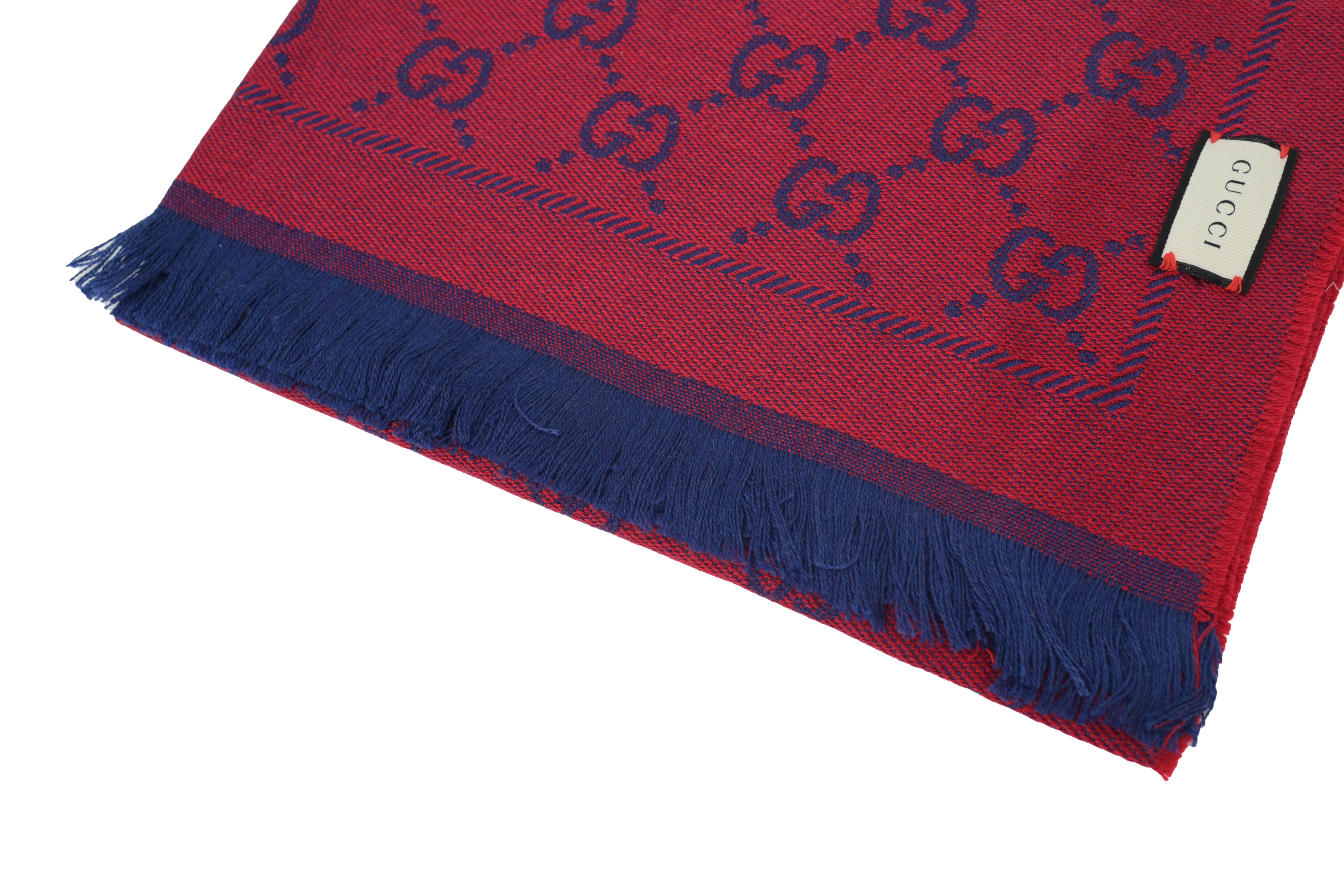 Gucci Double G Velvet Embroidered Tassel Scarf Full Print Red