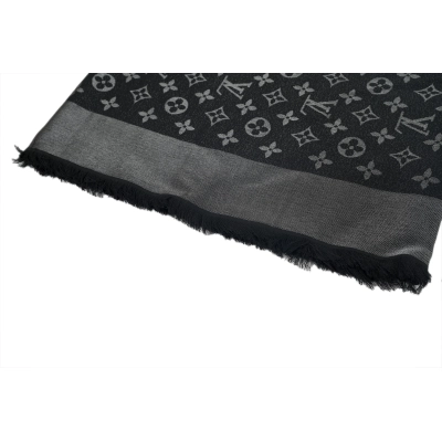 Louis Vuitton Double-Sided Embroidered Velvet Fringe Scarf Full Print Black 02