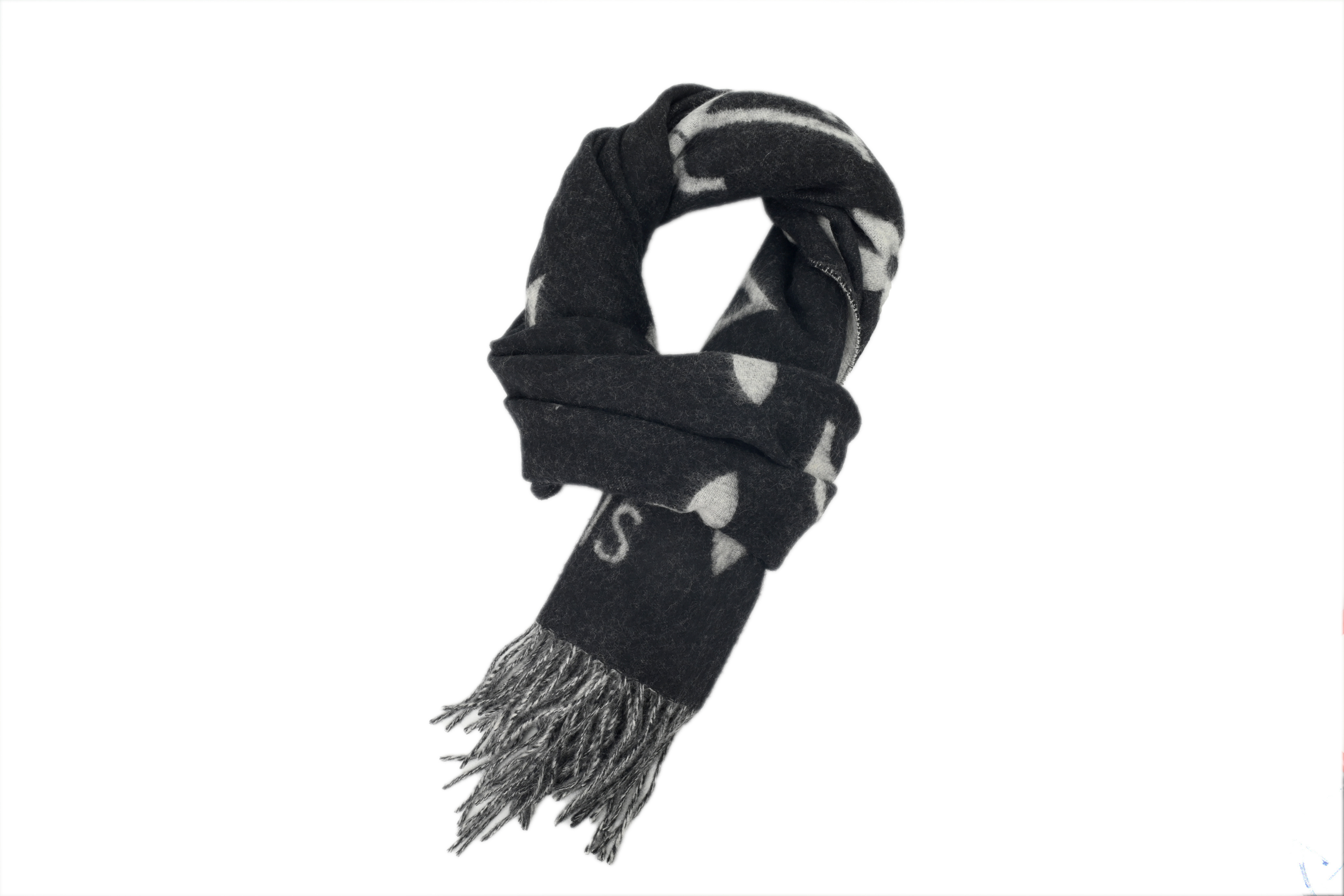 Louis Vuitton Double-Sided Monogram Faux Fur Fringe Scarf with Large Black Print