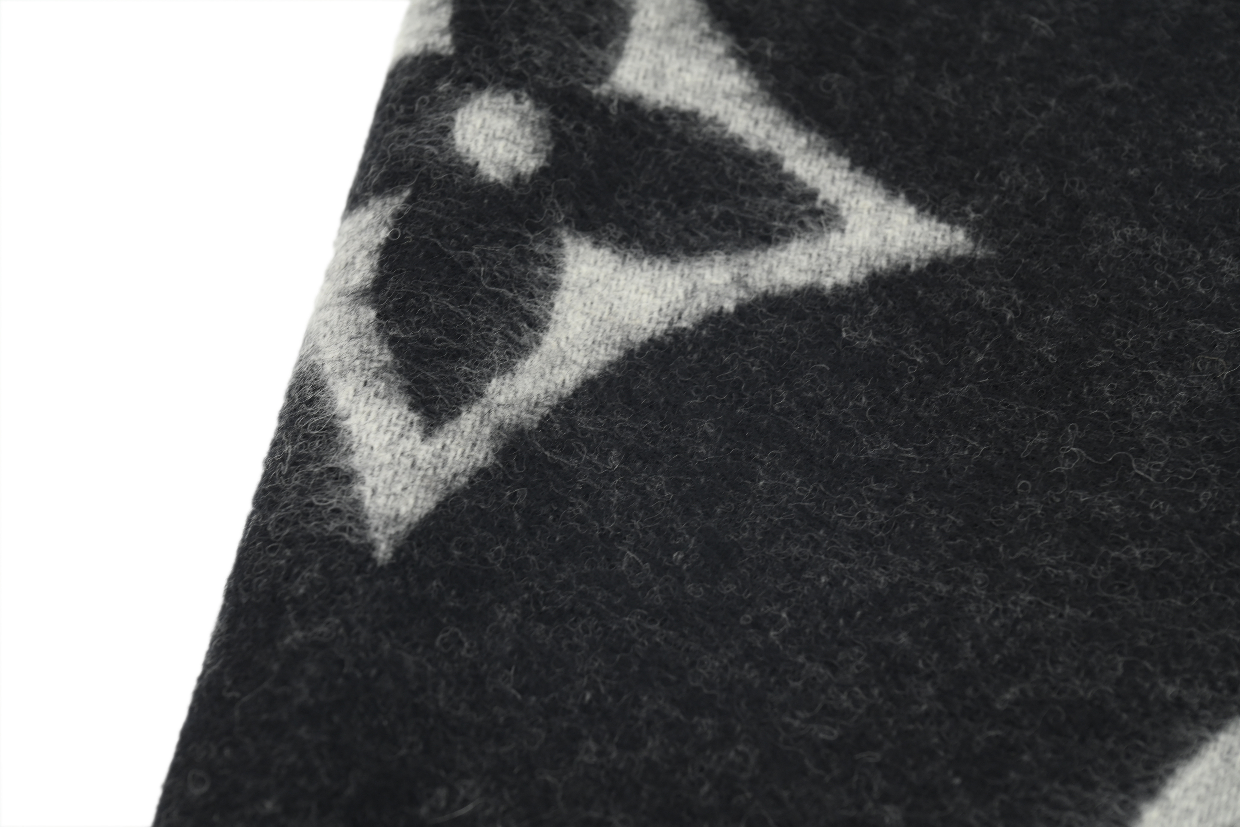 Louis Vuitton Double-Sided Monogram Faux Fur Fringe Scarf with Large Black Print