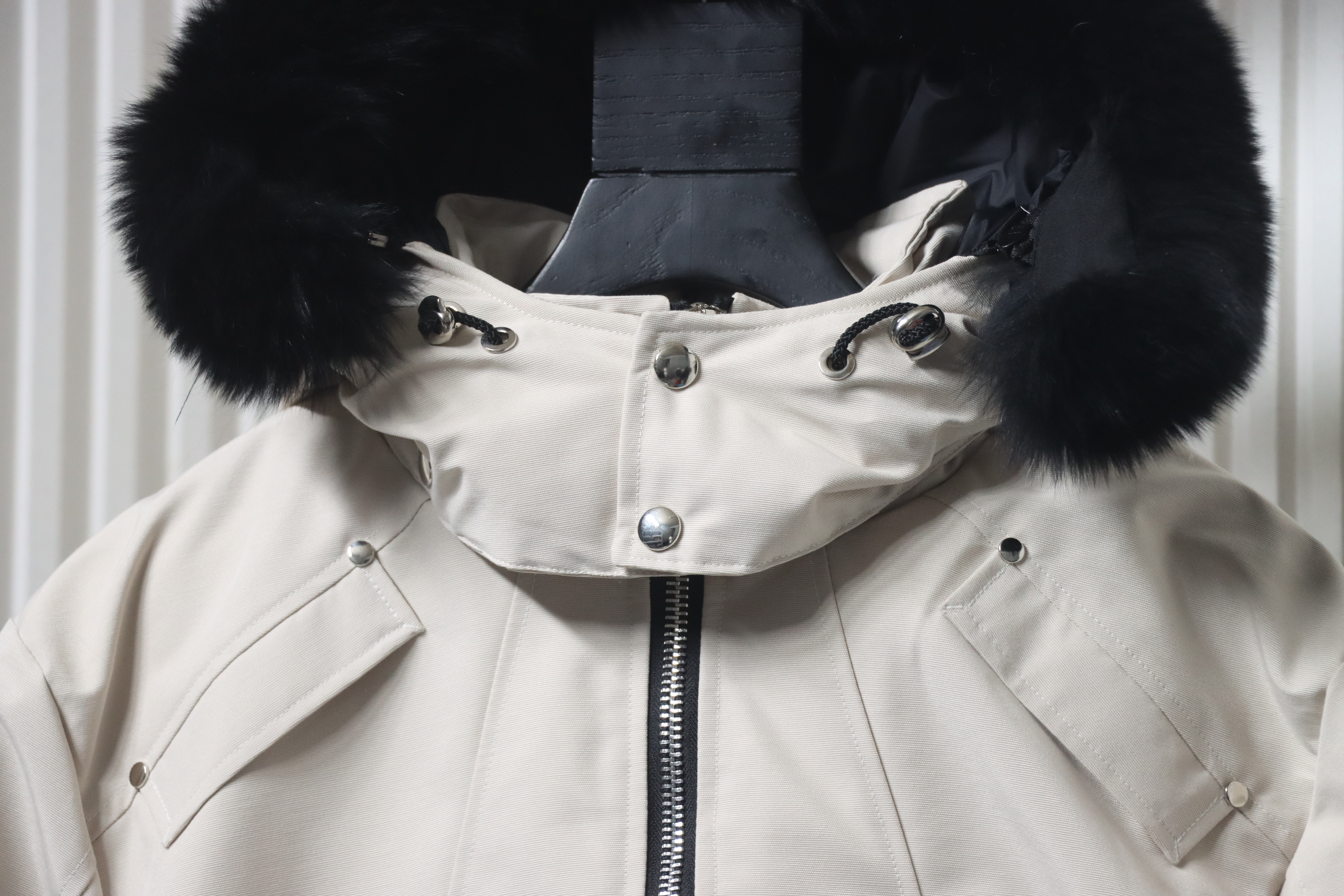 Moose Knuckles Men's Balistic Bomber Zip-Up Fur Jacket White