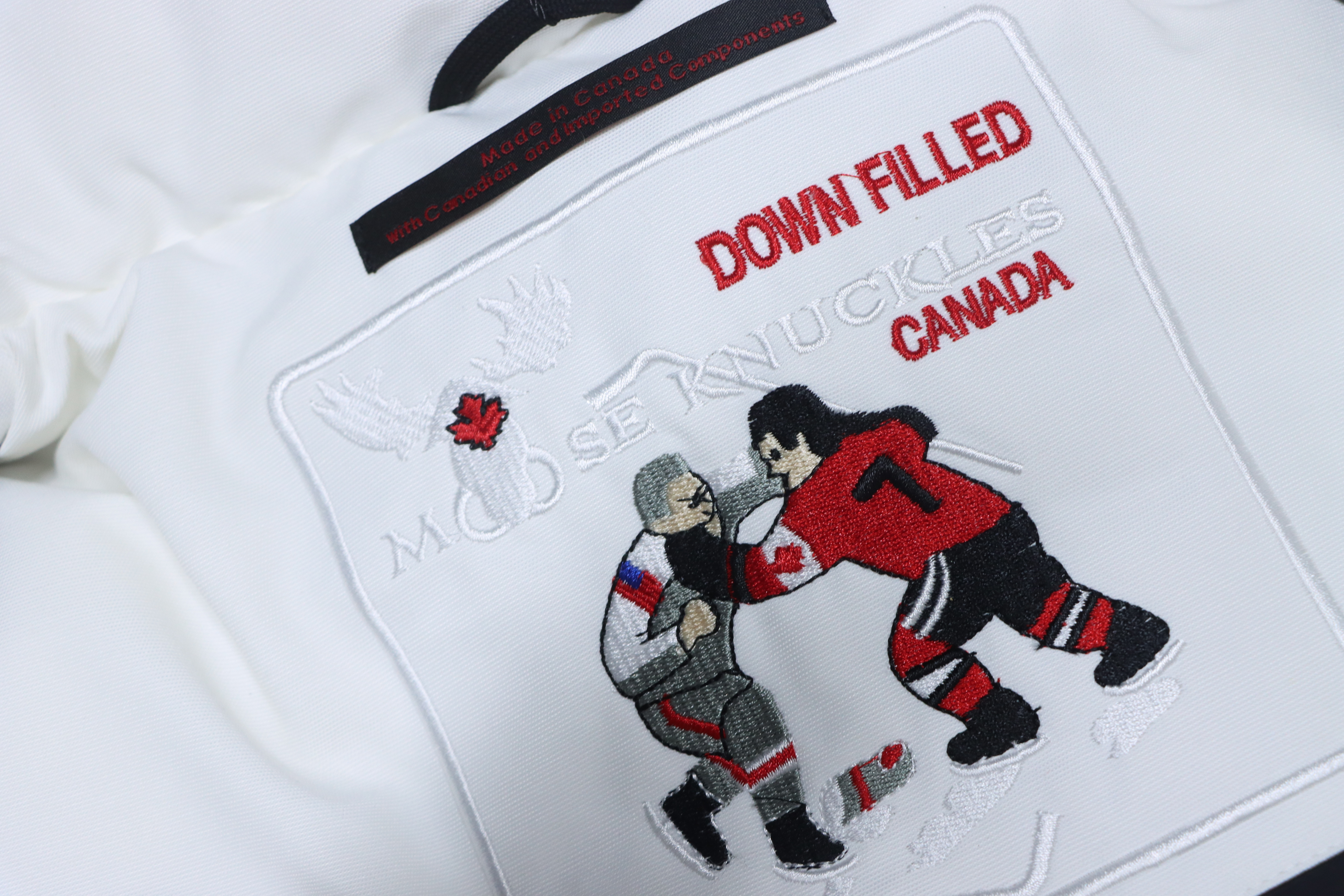 Moose Knuckles Women's Debbie Shearling Bomber Jacket White With A Pom-Pom